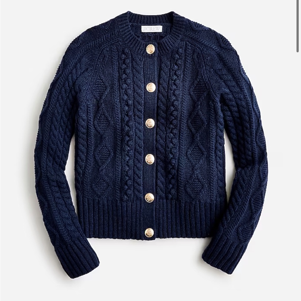 J.Crew Cream Cable Knit Cardigan with Gold Buttons